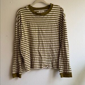 Madewell Olive and Cream Striped Long Sleeve Tee